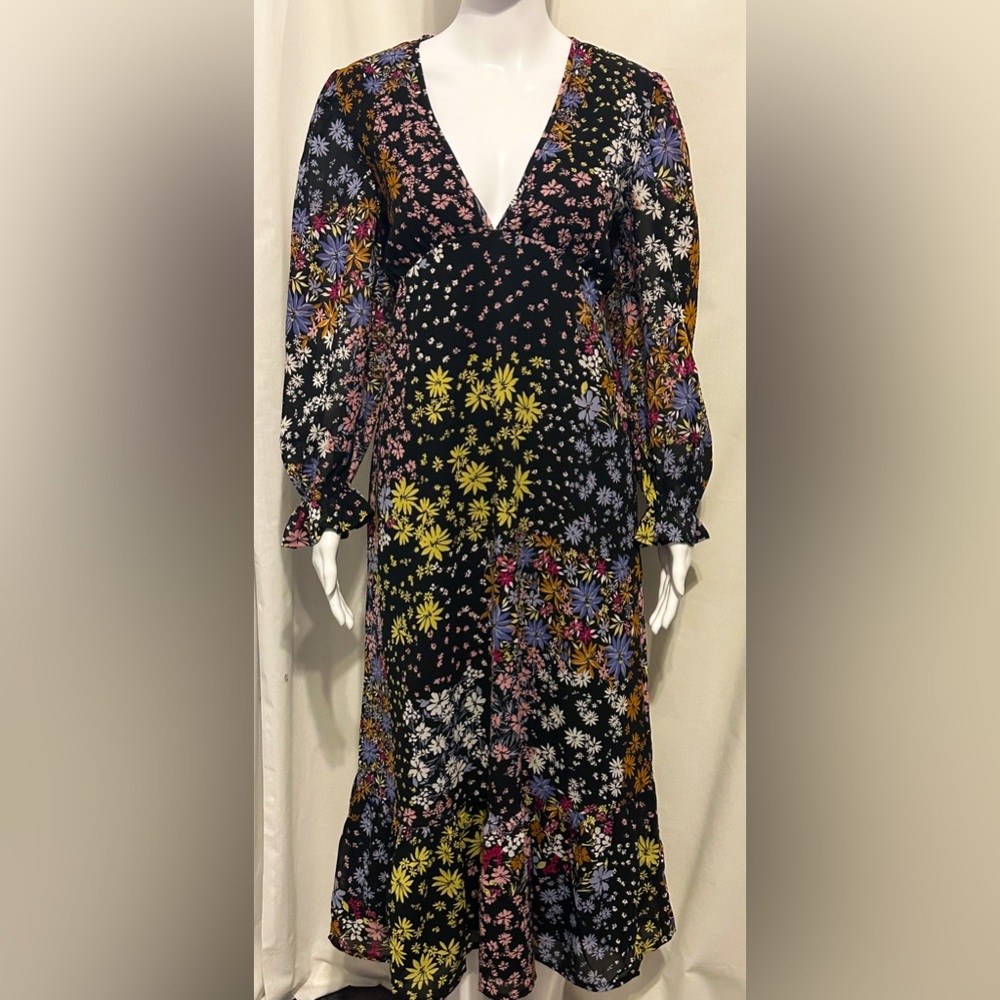 Violet Romance Sz 6 Floral Flower Print Midi Dress Boho Chic Flowy Cottagecore